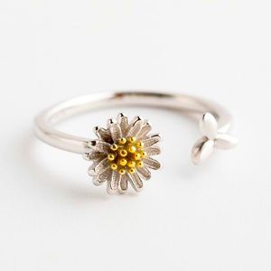 Daisy Flower Ring with Bud in Sterling Silver